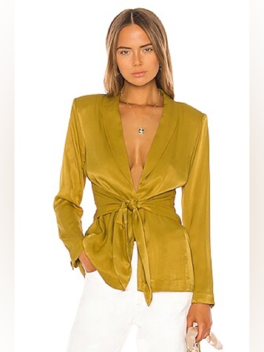 LPA Satin Marisa Tie Front Jacket Blazer Ochre size XS